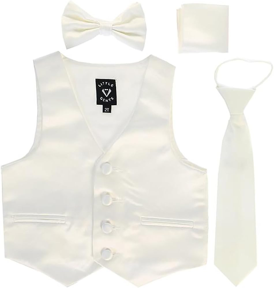 iGirlDress Boys 4 Piece Formal Satin Vest Set Zipper Tie Bowtie Hanky | Amazon (US)