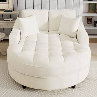 Beige Chenille Modern Chaise Lounge Sofa Bed with Tufted Seat and Detachable Pillows | The Home Depot