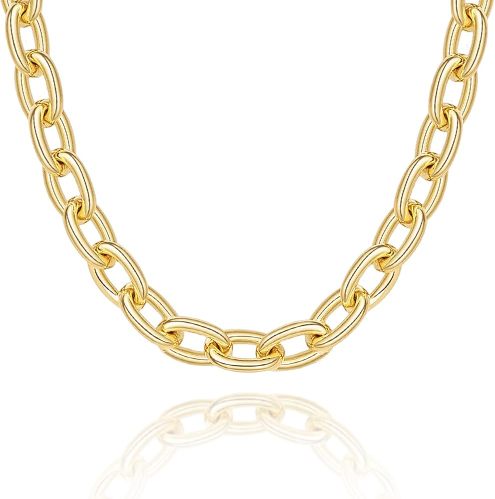 KissYan Gold Necklace for Women Girls, 14K Gold Plated Dainty Chain Choker Chunky Figaro Snake Ma... | Amazon (US)