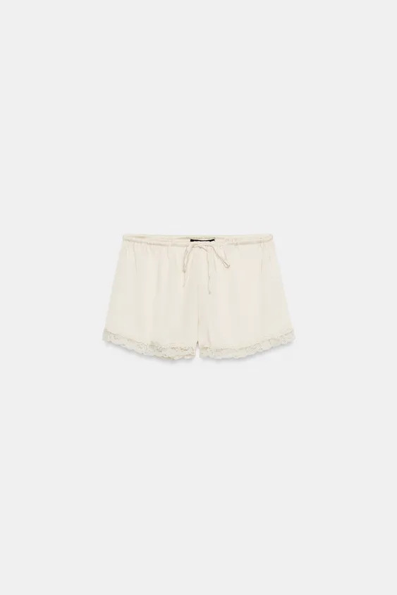 SATIN MINI SHORTS WITH LACE TRIM | Zara UK
