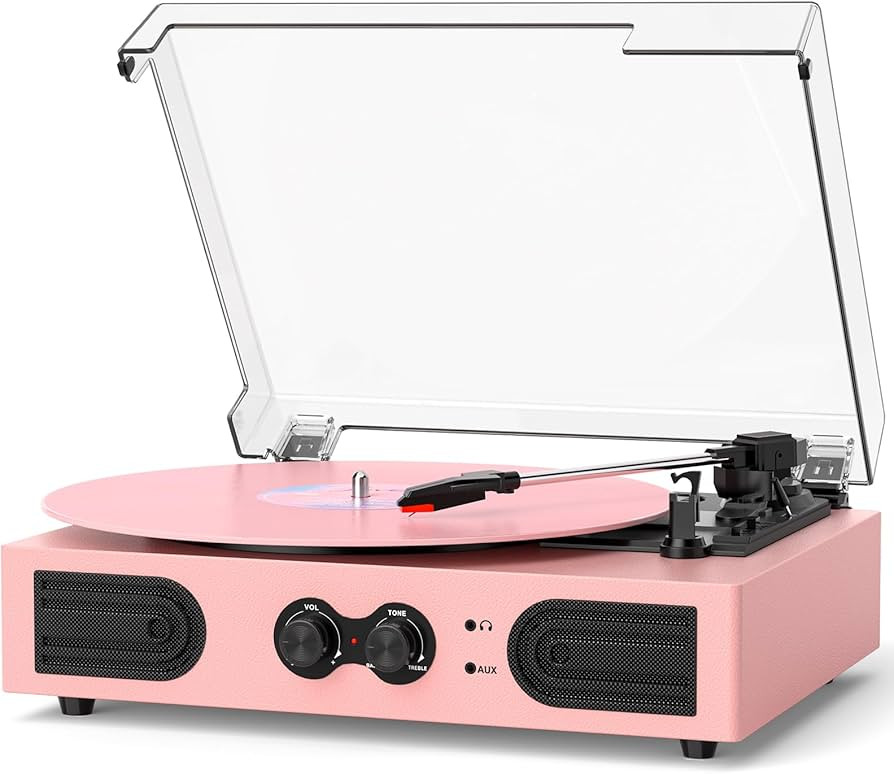Vinyl Record Player with Built-in Stereo Speakers, Vintage 3-Speed Turntable, Bass/Treble Control... | Amazon (US)