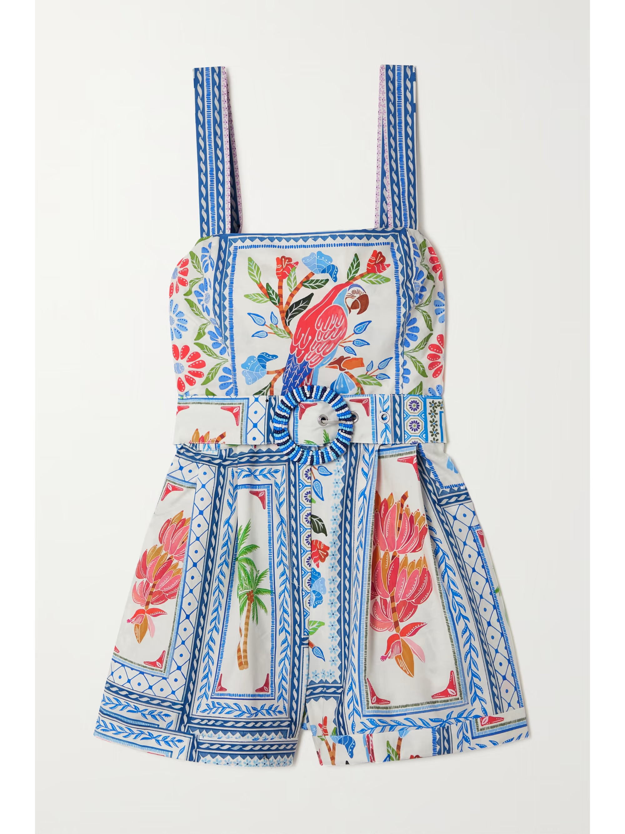 Bead-embellished belted printed cotton-poplin playsuit | NET-A-PORTER (US)