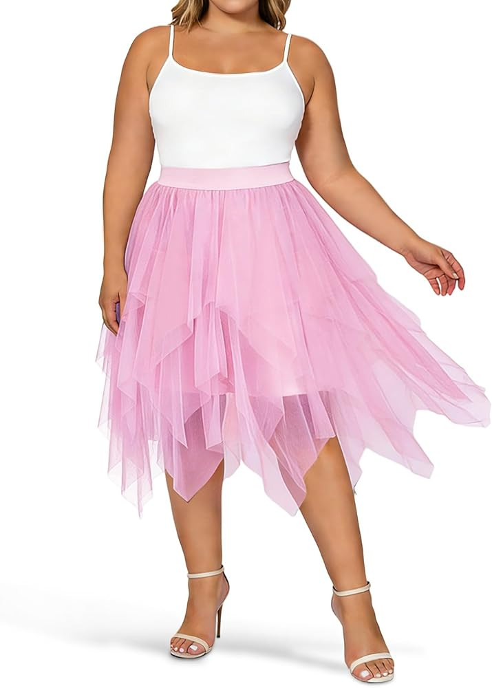 Moon Wood Tulle Skirts for Women Midi Long Layered Tutu Skirt High Waisted A-Line Puffy Fairy Ski... | Amazon (US)