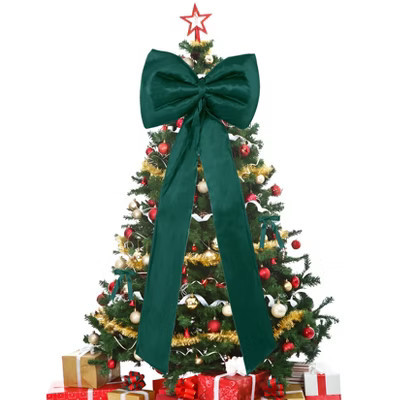 Orieon 25PCS Green Satin Christmas Tree Topper & Ribbon Bows Set, Wired Edge Long Tail Bows for Tree, Wreath, Garland, Gifts. | Target