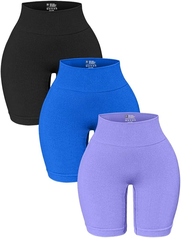 OQQ 3 Pack High Waisted Yoga Shorts for Women Ribbed Seamless Tummy Control Workout Athletic Shor... | Amazon (US)