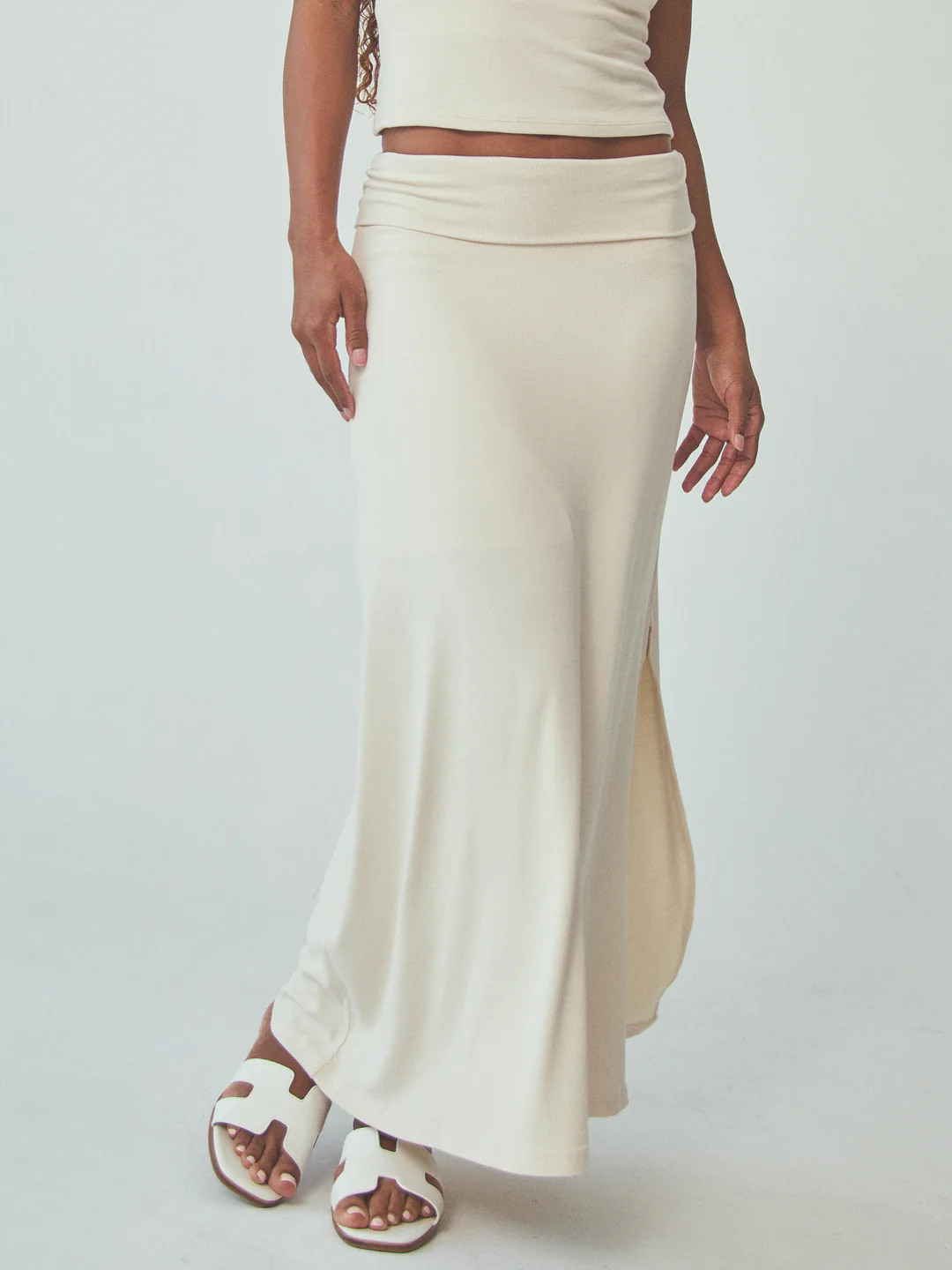 Ribbed Fold Over Maxi Skirt | Klassy