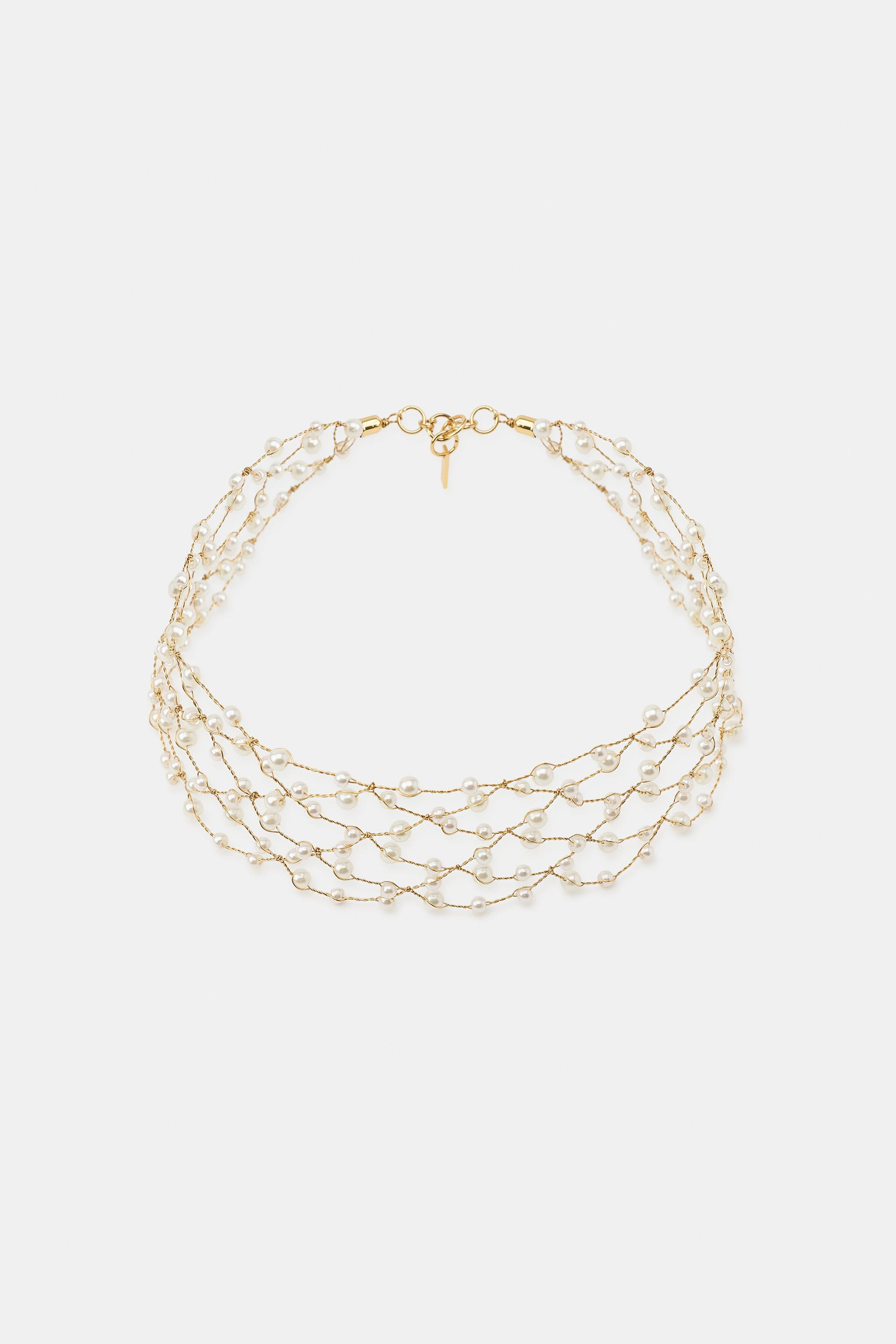 Zara - Choker-Halskette Aus Metallic-Garn Mit Schmuckperlen - Goldfarben - M - Damen | Zara DE