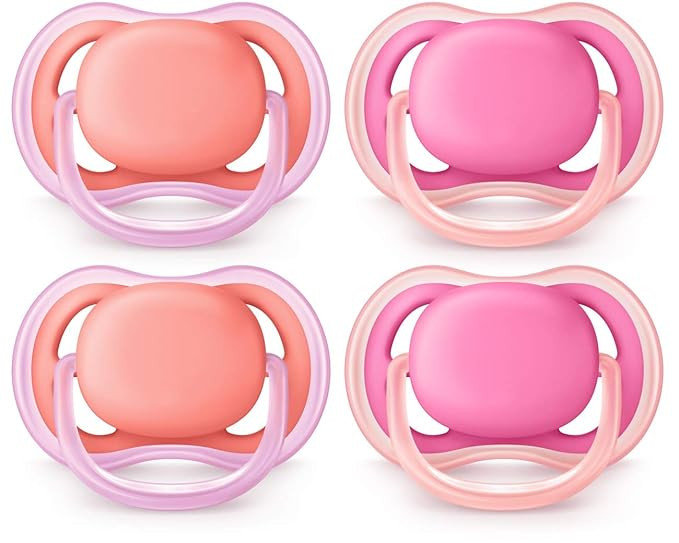 Philips AVENT Ultra Air Pacifier, 6-18 Months, Pink/Peach, 4 Pack, SCF245/42 | Amazon (US)