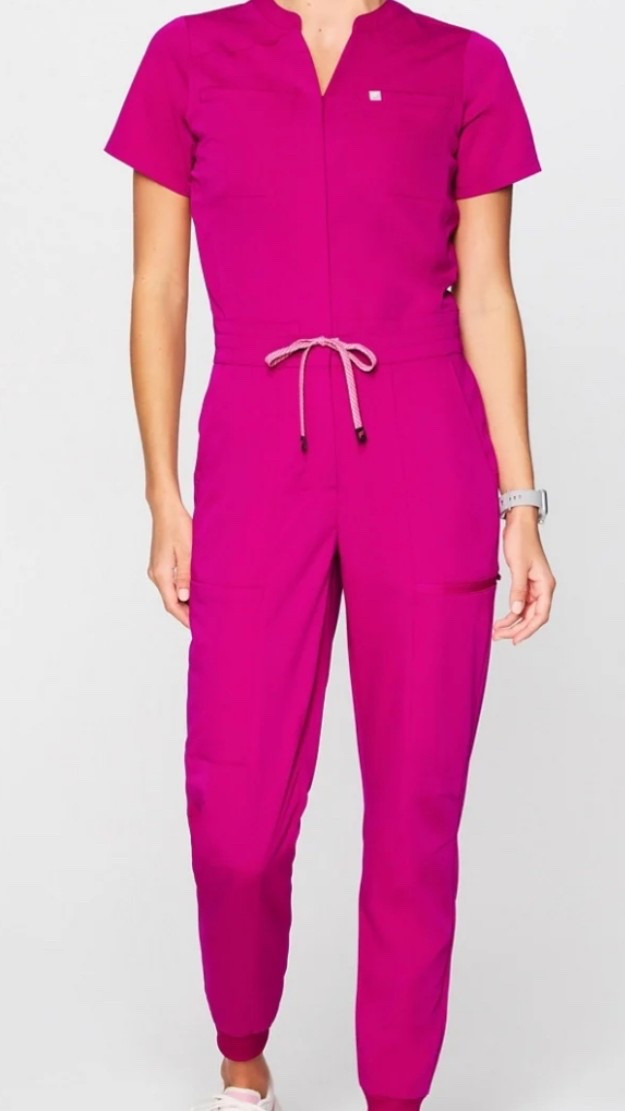 The cutest scrub jumpsuit! Fits perfectly and they are so comfortable. Zips up with button at the top. Size small  

#LTKActive