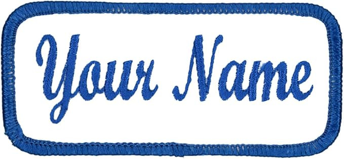 Name Patch Uniform Work Shirt Personalized Embroidered White with Blue Border. Hook Fastener. | Amazon (US)