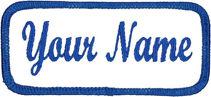 Name Patch Uniform Work Shirt Personalized Embroidered White with Blue Border. Hook Fastener. | Amazon (US)