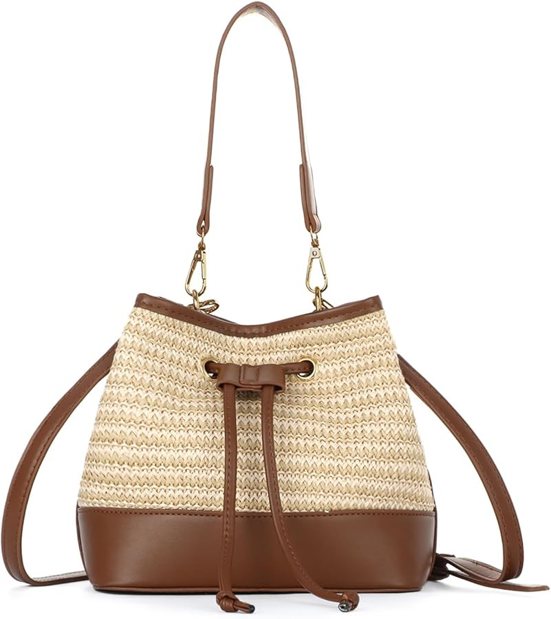SUKUTU Bolso de hombro con cordón de paja para mujer, bolso cruzado tejido a mano para playa, va... | Amazon (US)
