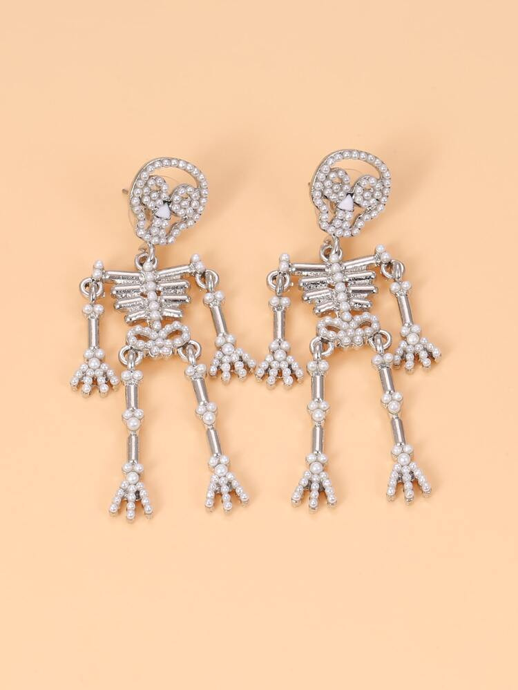 Halloween Faux Pearl Decor Skeleton Drop Earrings | SHEIN