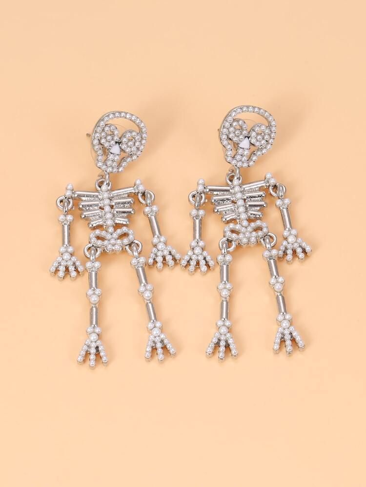 Halloween Faux Pearl Decor Skeleton Drop Earrings | SHEIN