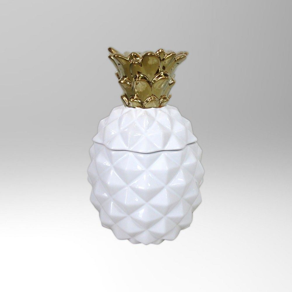 Stoneware Pineapple Cookie/Candy Jar 43oz White/Gold - Threshold | Target
