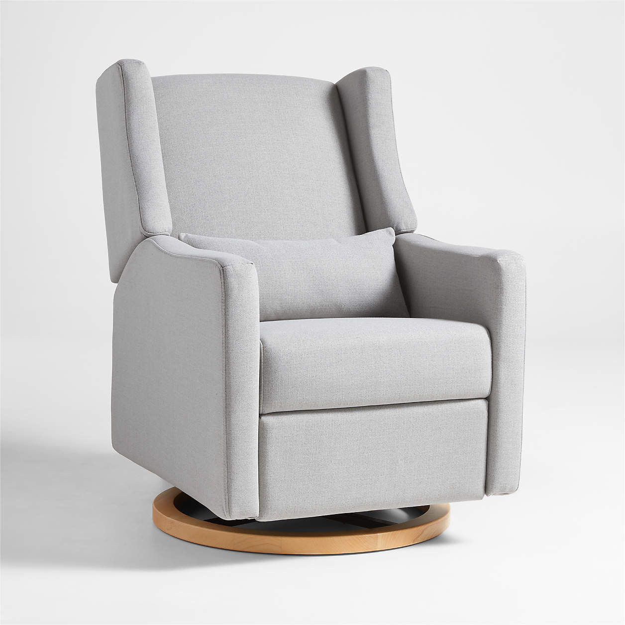 Babyletto Kiwi Grey Nursery Power Glider Recliner Chair with Natural Wood Base + Reviews | Crate ... | Crate & Barrel