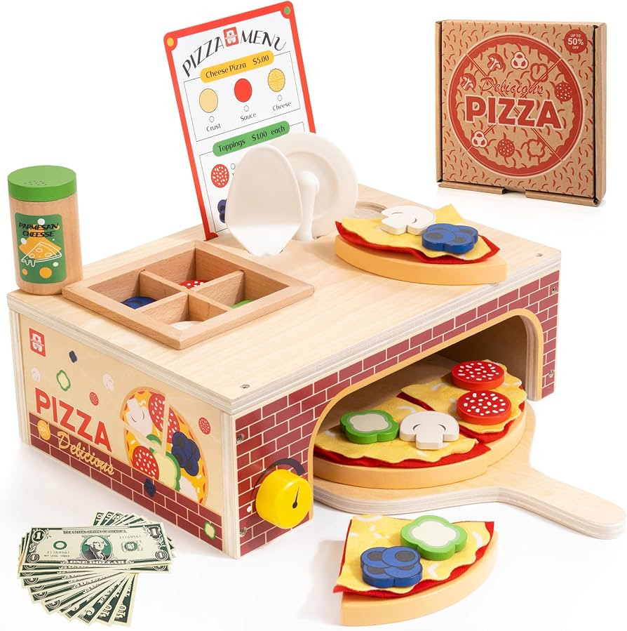 Juguete de pizza de madera Montessori para niños de 3 años en adelante, juguete educativo de ap... | Amazon (US)