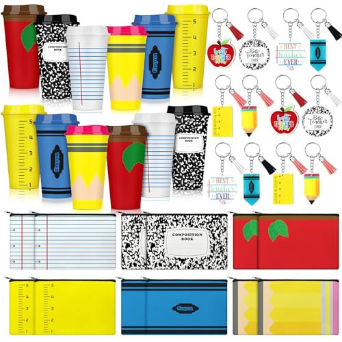 Potchen Teacher Appreciation Gifts Bulk Thank You Teacher End of Year Gifts Reusable Plastic Coffee Cup Tumbler Makeup Bag Pouch Pencil Charms Keychain for Mentor(16 oz Tumbler) | Amazon (US)