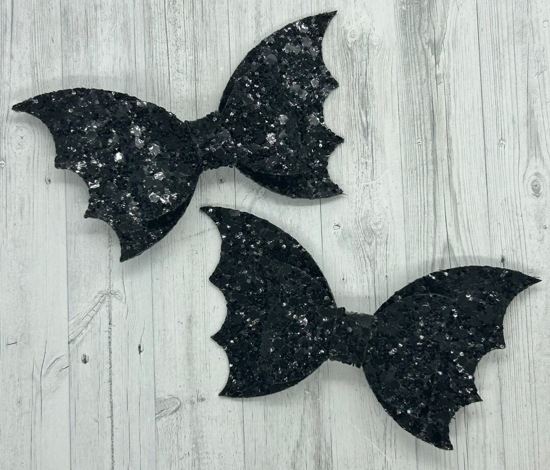 Black Glitter Bat Pigtail Bows - Etsy | Etsy (US)