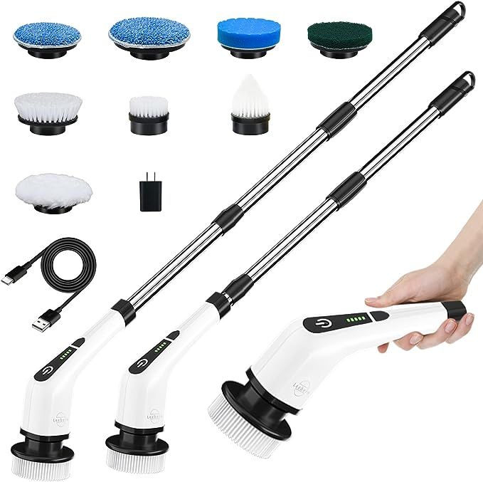 Electric Spin Scrubber, Leebein Cordless Cleaning Brush with 8 Replaceable Brush Heads, Tub and F... | Amazon (US)