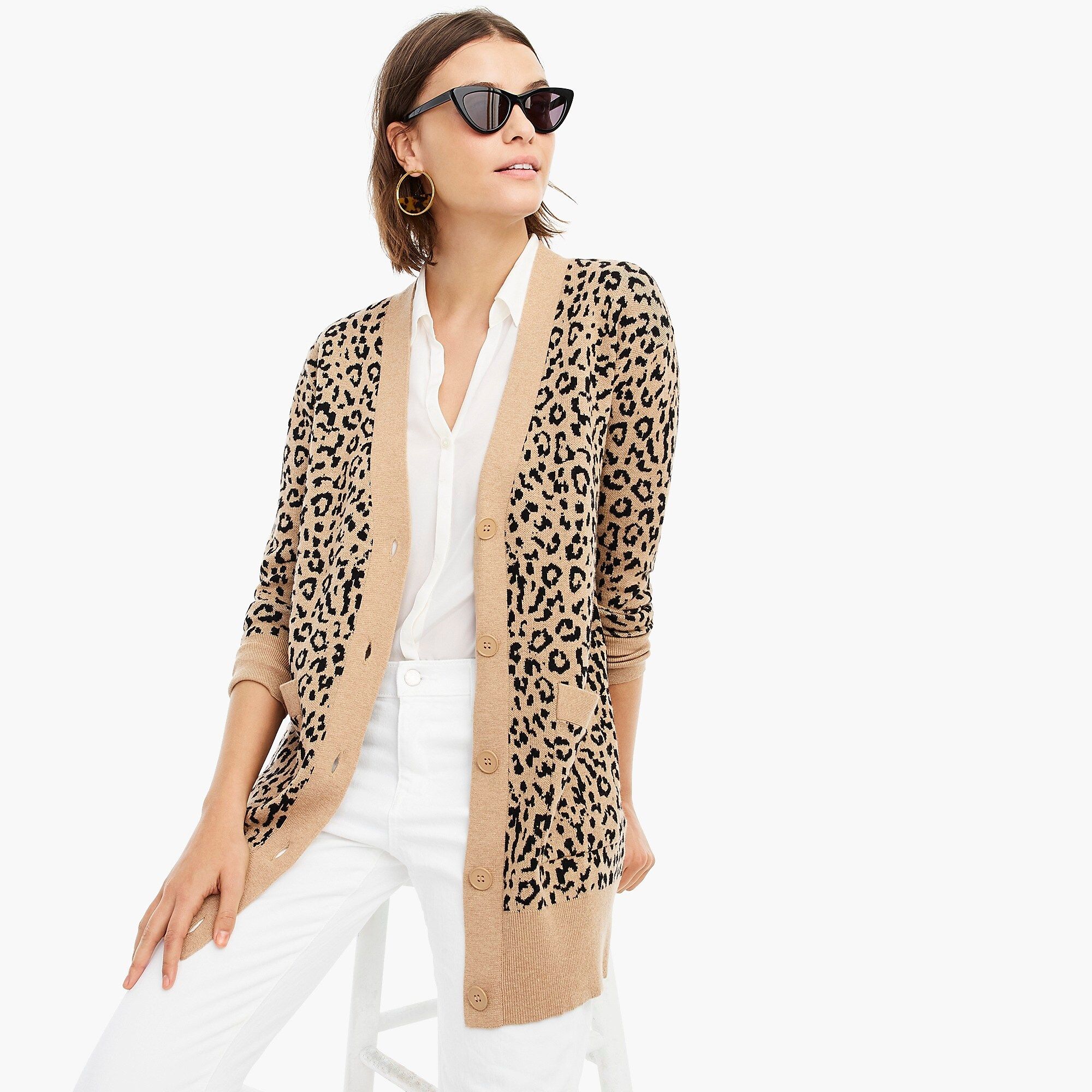 V-neck cardigan sweater in leopard jacquard | J.Crew US