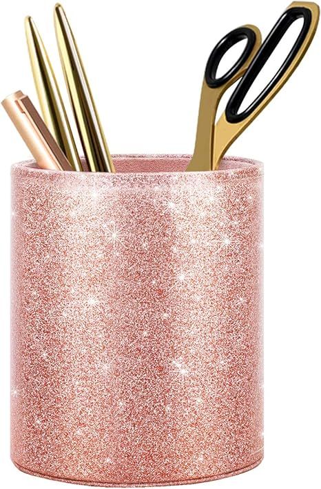 WAVEYU Pen Holder, Pencil Cup Desk Glitter Bling for Women Girls,  Luxury Makeup Brush Holder Lar... | Amazon (US)