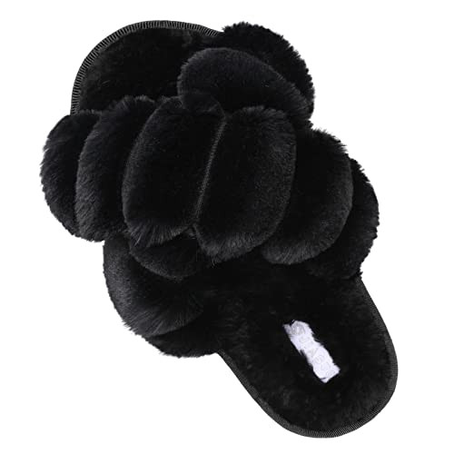 Amazon.com | JIASUQI Cross Open Toe Fuzzy Fluffy House Slippers for Women Cozy Memory Foam Criss ... | Amazon (US)