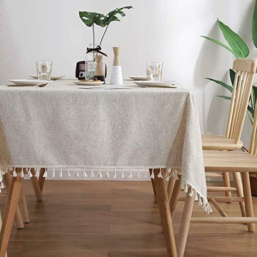 Lahome Solid Color Tassel Tablecloth - Cotton Linen Table Cover Kitchen Dining Room Restaurant Pa... | Amazon (US)