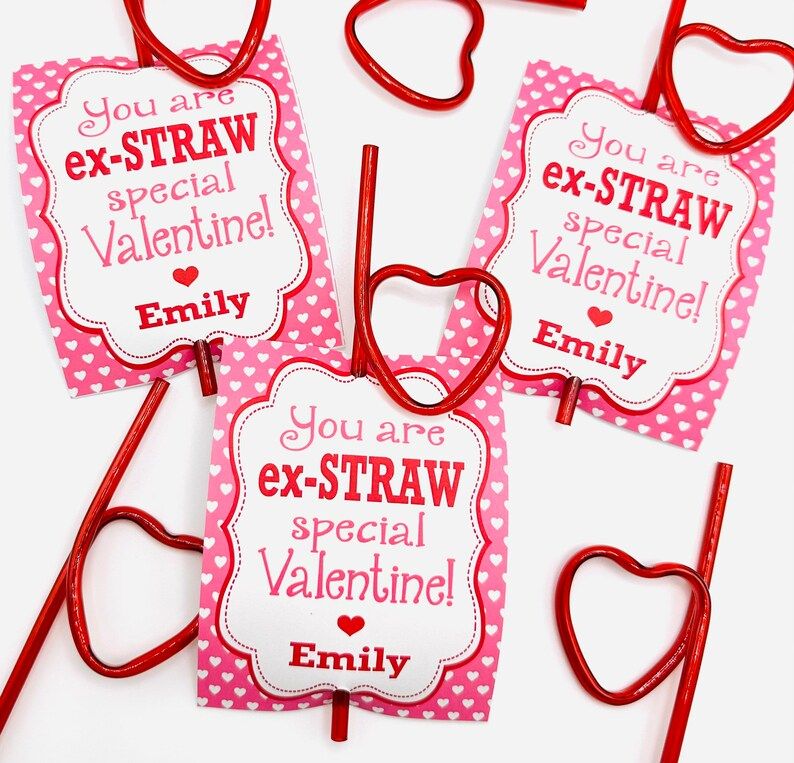 GIRLY SILLY STRAW Valentine's Day Treat Tags Cards Set of 12 {One Dozen} - Party Packs Available | Etsy (US)