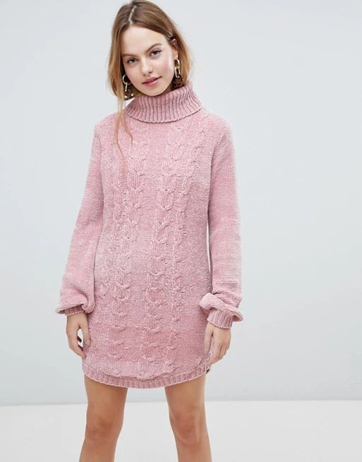 QED London Chunky Cable Knit Sweater Dress With Roll Neck | ASOS US