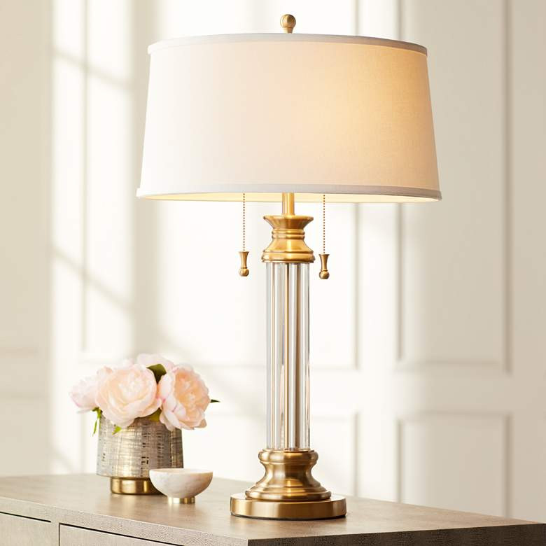 Vienna Full Spectrum Rolland 30" Brass and Glass Column Table Lamp | Lamps Plus