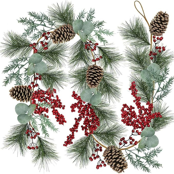 6' Long Christmas Artificial Pine Needle Garland Wired Rustic Twig Vine Birch Garland with Assort... | Amazon (US)