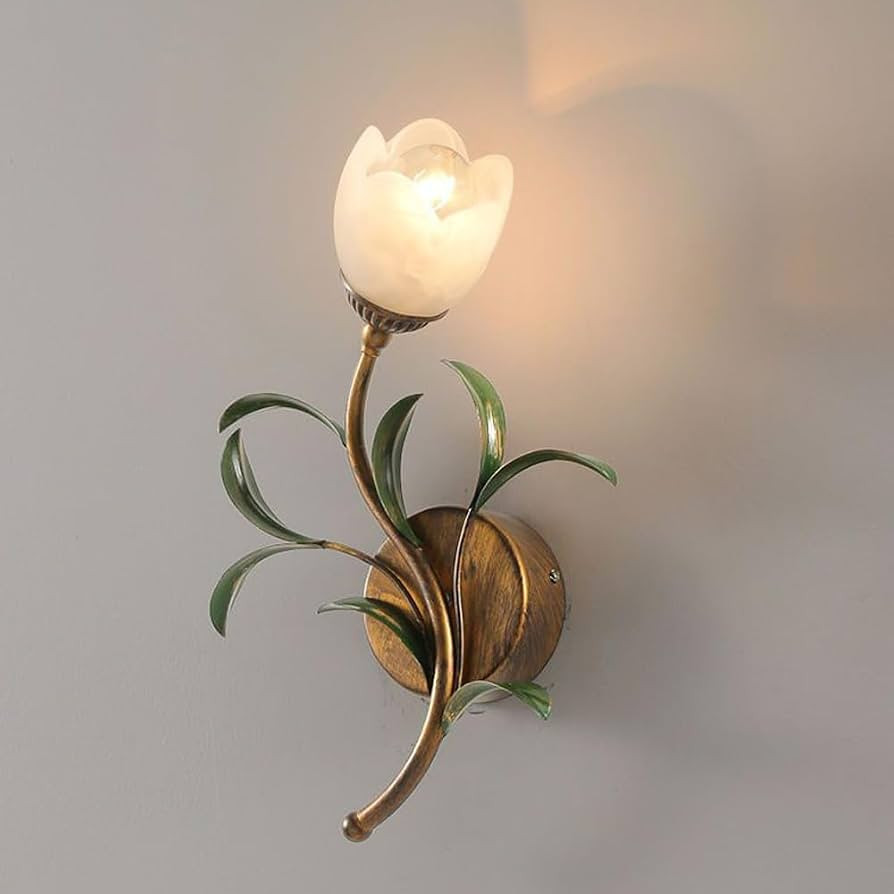 Floral Glass Flower Wall Sconce Vintage Gold Kitchen Wall Light Fixtures Over Sink Double Wall Mo... | Amazon (US)