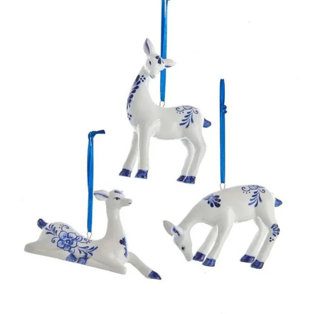 Deerly Delft Ornament - Set of 3 | Cailini Coastal