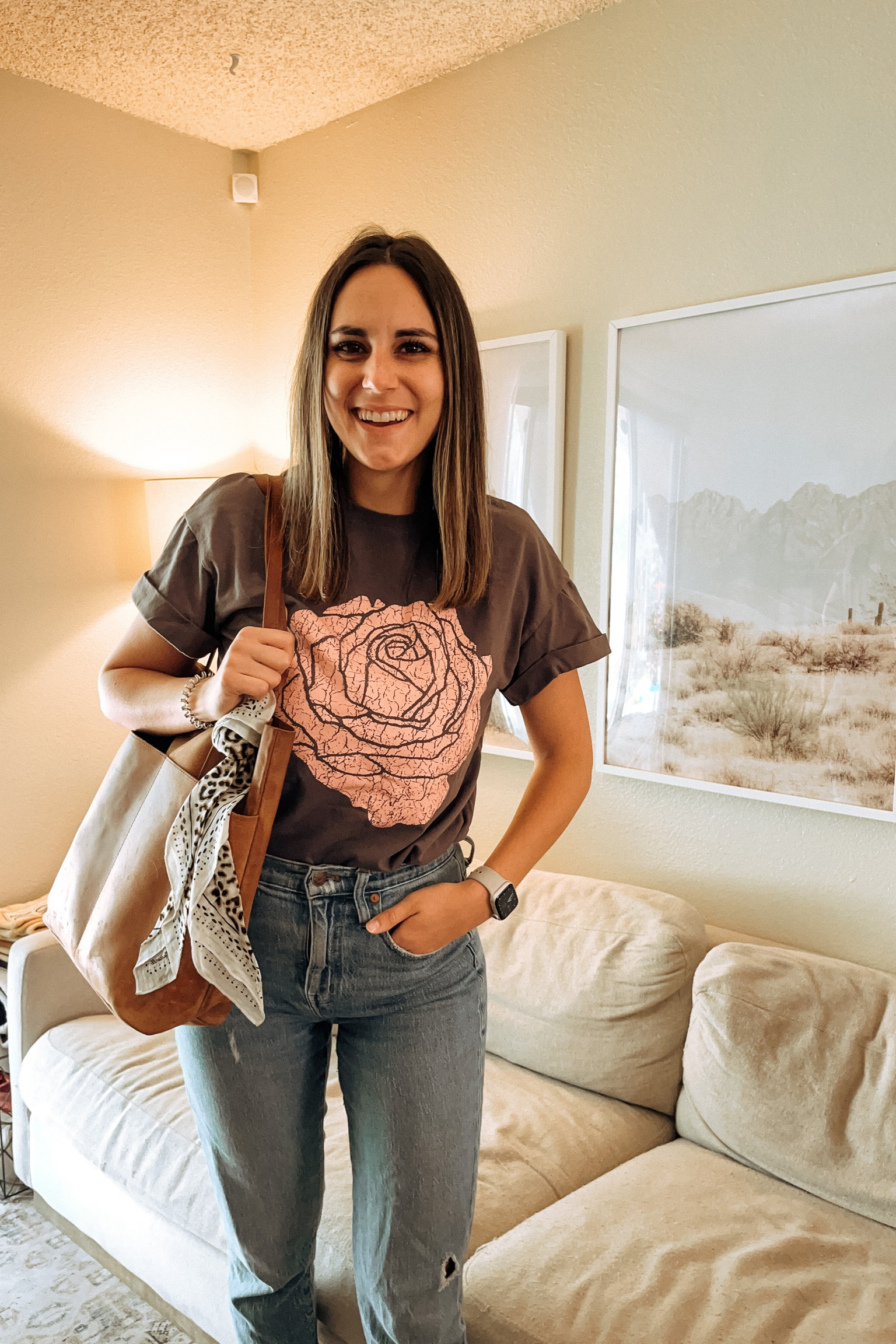 Casual work day outfit! ✨ Super simple yet cute outfit for a casual work day! My favorite work bag, denim jeans and Free People lookalike shirt! Sizes are listed below! 
Shirt: small // Jeans: 27 // Shoes: 8

#LTKitbag #LTKworkwear #LTKstyletip