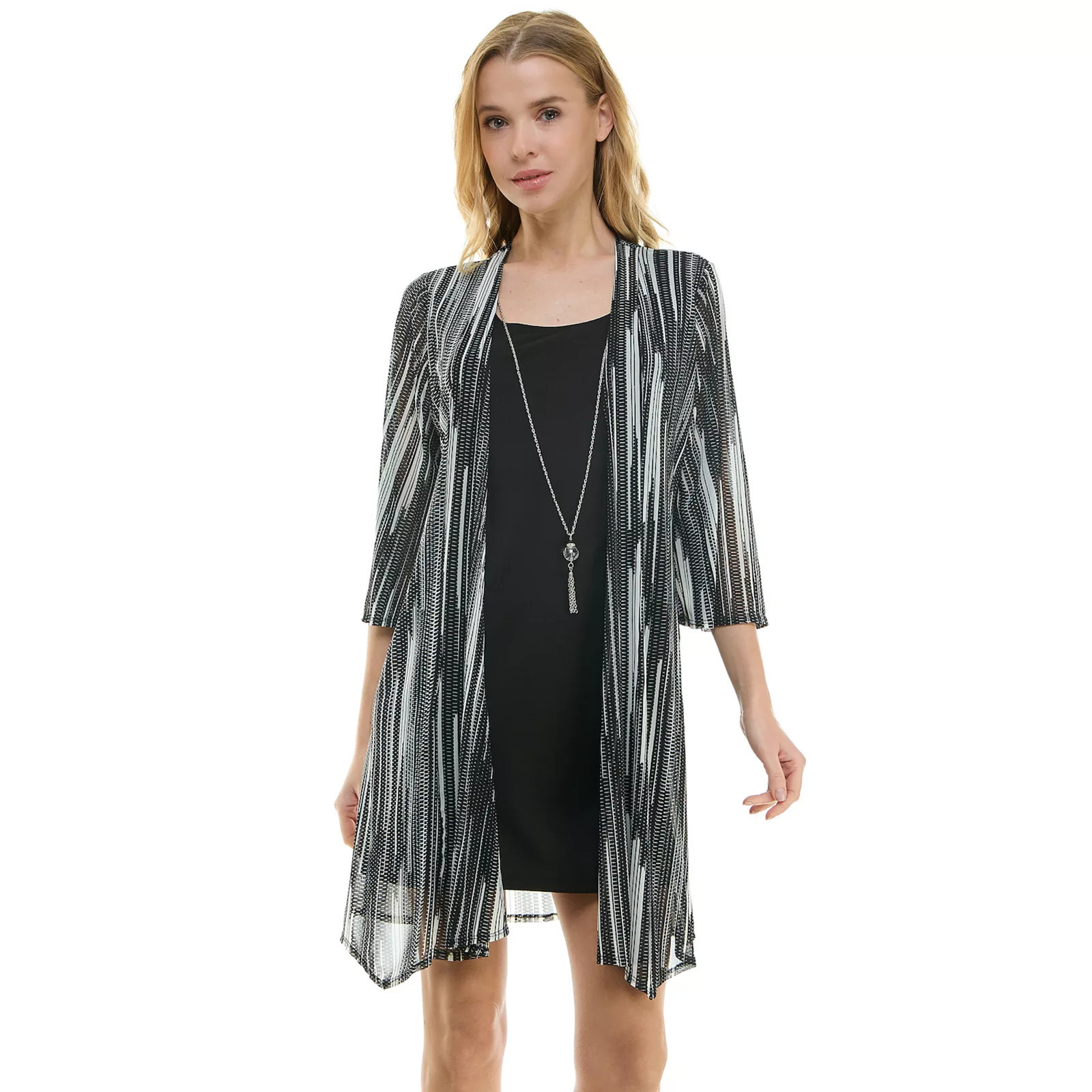 Women's Luxology 2-Piece Mesh Jacket & Dress Set, Size: Large, Black Cream | Kohl's