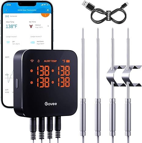 Govee WiFi Meat Thermometer, Wireless Meat Thermometer with 4 Probe, Smart Bluetooth Grill Thermo... | Amazon (US)