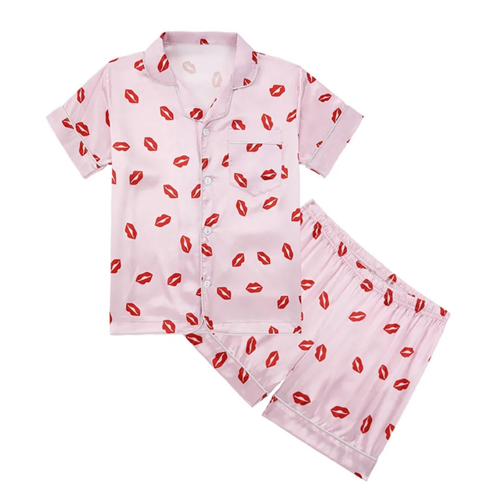 URMAGIC URMAGIC 5-14T Kids Girls Boys Satin Pajamas Set Short Sleeve Button-Down Valentine Sleepw... | Walmart (US)