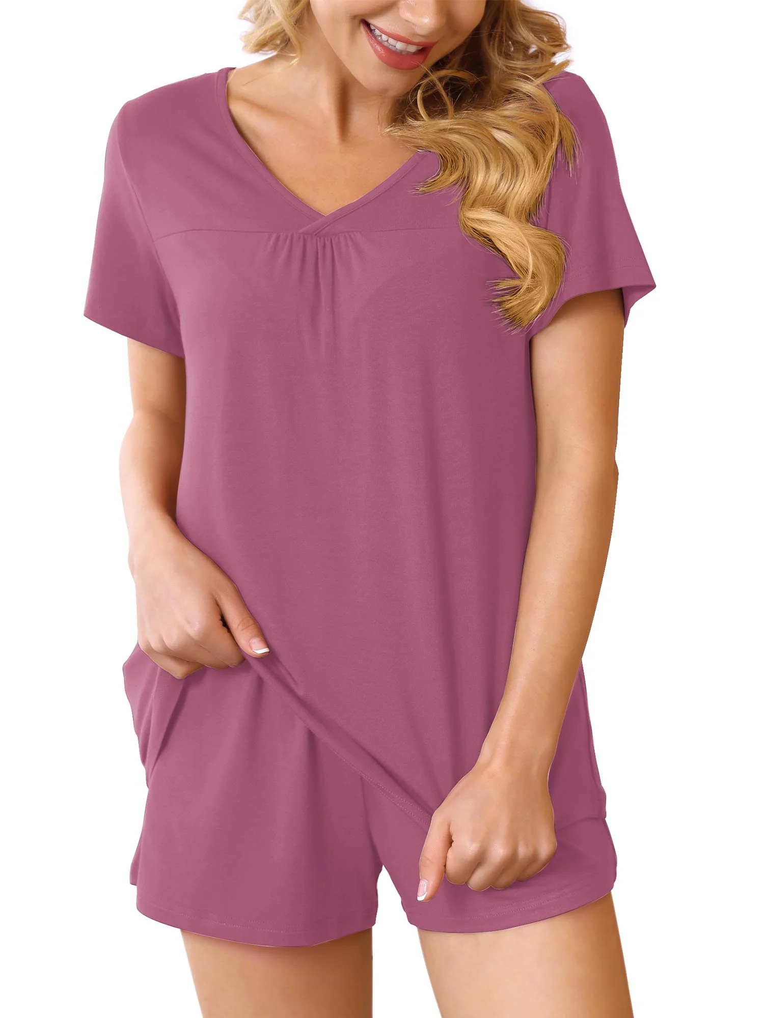 Anygrew Summer Pajama Sets For Womens Shorts Soft Pj Set 2 Piece Sleepwear With Pockets | Walmart (US)