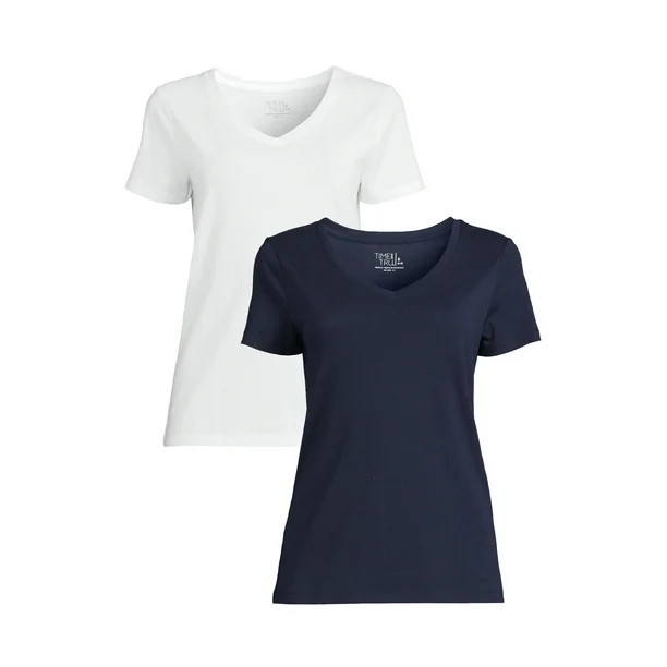 Time and Tru Women's Short Sleeve V-Neck Tee, 2-Pack - Walmart.com | Walmart (US)