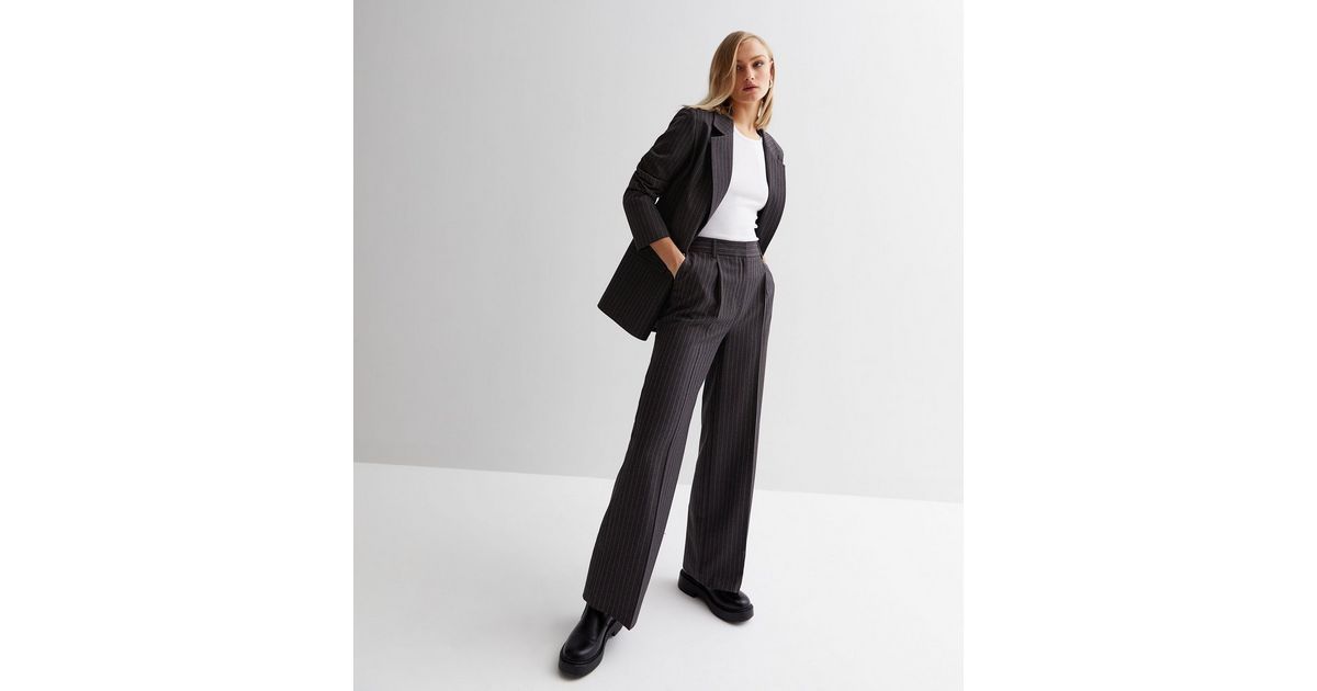 Dark Grey Pinstripe High Waist Wide Leg Trousers
						
						Add to Saved Items
						Remove fro... | New Look (UK)