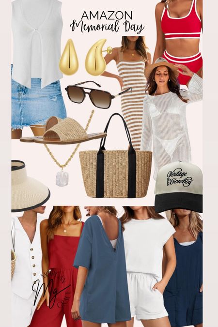 Memorial day outfit. Amazon outfit. Amazon clothes. sunglasses. beach bag. hat. romper. free people dupe. two piece set. fourth of july. memorial day  

#LTKFindsUnder50 #LTKFindsUnder100 #LTKSeasonal