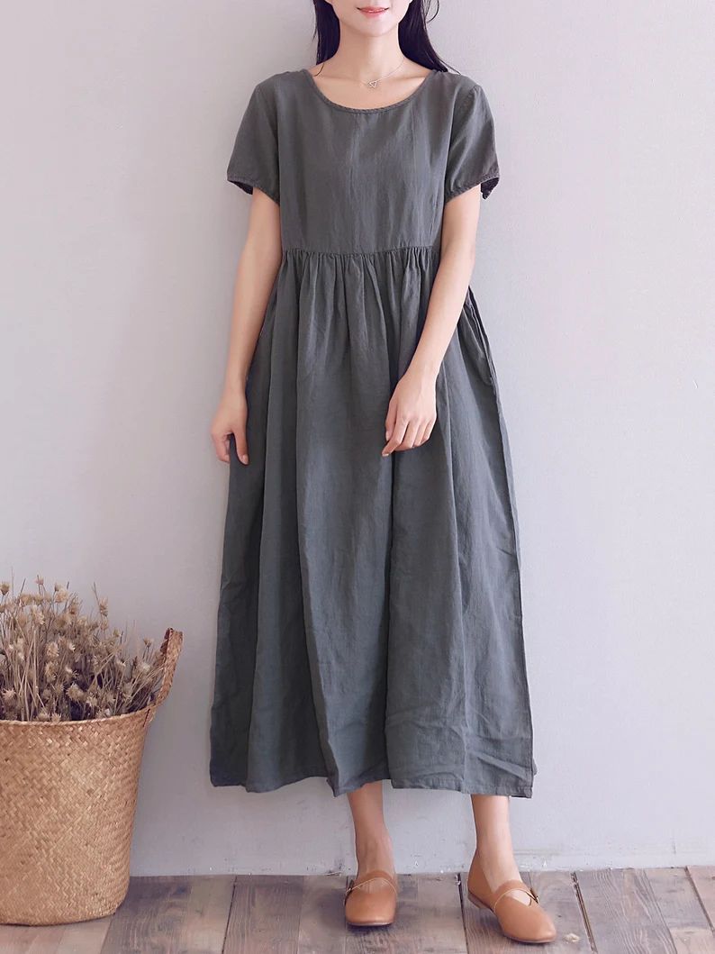 Clearance Dress Final Sale  Soft Cotton Dress Summer Short Sleeves Dress Linen | Etsy (US)