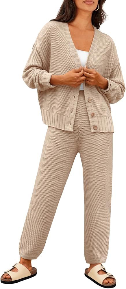 LILLUSORY Womens Cardigan Pants Sets 2 Piece Slouchy Loungewear Sweater Sets | Amazon (US)