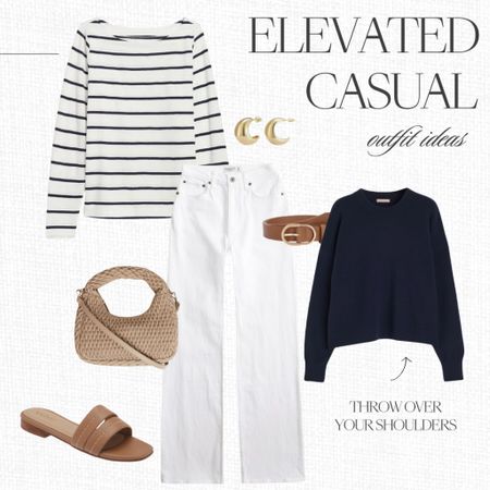 Elevated casual outfit idea - spring outfit - white jeans - slide sandals - nautical 

#LTKshoecrush #LTKitbag #LTKfindsunder50