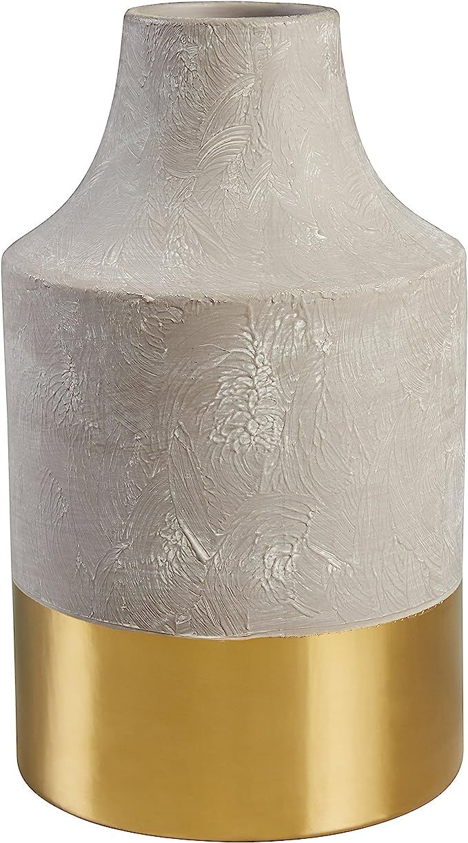 Amazon Brand – Rivet Modern Stoneware Home Decor Flower Vase - 12 x 7.25 Inch, Cement and Gold | Amazon (US)