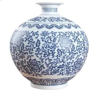 No Glazed Blue and White Porcelain Vases Interlocking Lotus Design Flower Ceramic Vase Home Decor... | Amazon (US)