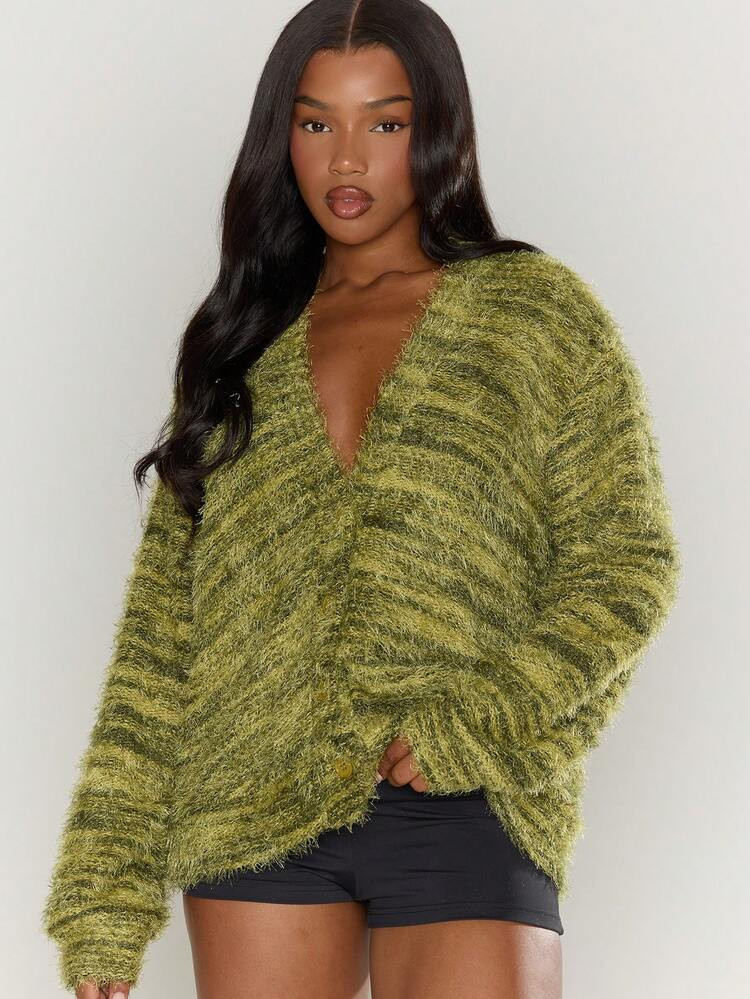 MUSERA Oversized Textured Cardigan Casual Y2k 90's Stripe Knit Airport Holiday Christmas Autumn W... | SHEIN