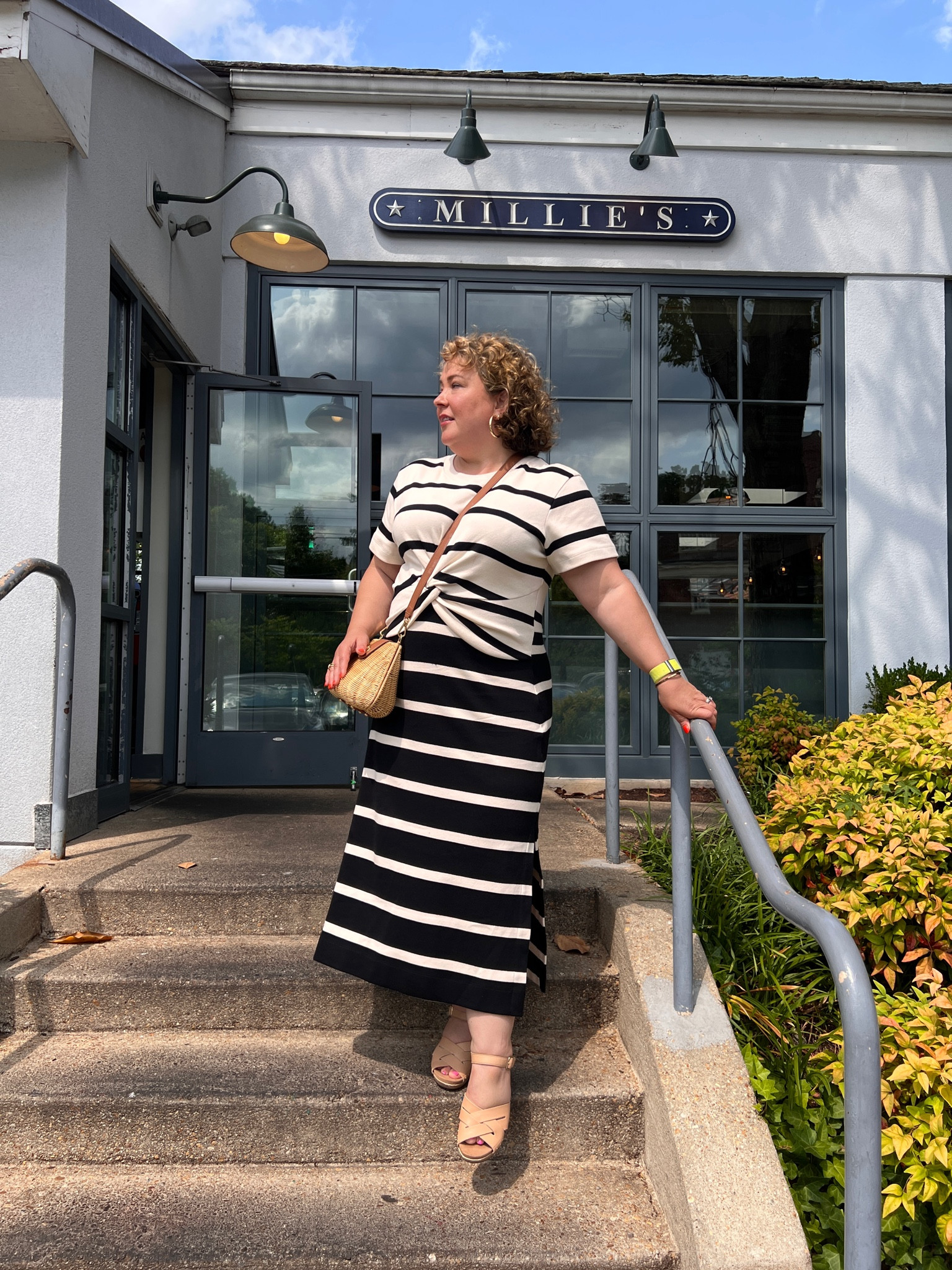 Never met a stripe I didn’t like and this dress from Tanya Taylor mixes two different ones with strategic gathering for an elevated knit dress that I want to wear all the time. Here I paired with incredibly comfortable sandals and a wicker bag for lunch with friends. Wearing the dress in XL 

#LTKcurves #LTKstyletip #LTKFind