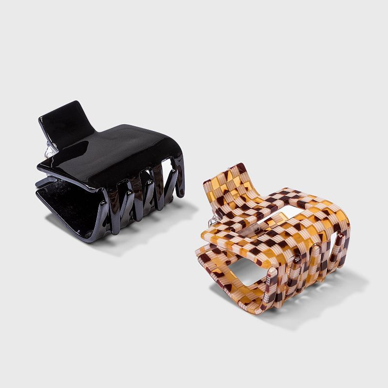 Multi Rectangular Check and Solid Claw Hair Clip Set 2pc - Wild Fable™ | Target